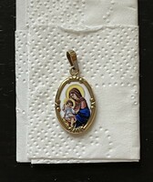 Golden Virgin Mary pendant, fire enamel, porcelain