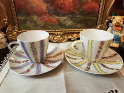 Small rose pattern marked coffee cups with a bottom (handmade in Austria) marked on the bottom