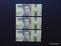 Indonézia 3 darab 1000 rupia sorszámkövető - hajtatlan bankjegyek