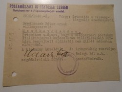 ZA492.32  Postaműszaki Igazgatóság SZEGED -Szedlacsek -Mezőkovácsháza  Postaház villanyszerelés 1948