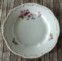 5 beautiful old gold feathered Zsolnay cookies, dessert plate, with a wild rose pattern
