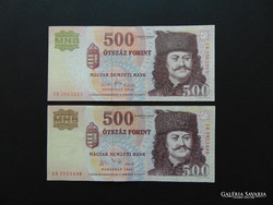 2 darab 500 forint 2006 - 2010 Szép ropogós bankjegyek