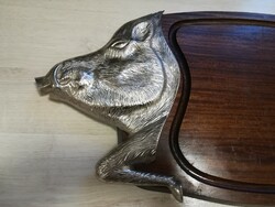 Make an offer!! Boar serving tray, made of wood, silver-plated metal alloy on both sides, 67 * 28 cm