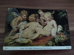 Artist's postcard, Jesus, apostle John and two small children, postman