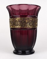 1Q913 art deco walther glass vase with gold frieze 16.5 Cm