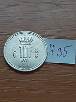 Luxembourg 10 Francs 1971 Grand Duke John, Nickel #735