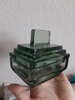 Különleges art deco sötét zöld vastag üveg doboz tetővel