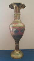 Hand-engraved and painted brass floor vase in very nice condition 46 cm!
