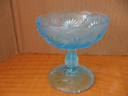 Türkiz kék talpas üveg likőrös pohár, gyertyatartó