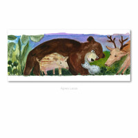 Ágnes Laczó contemporary painter/graphic artist, original watercolor painting on paper, deer, bear -1048