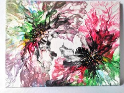 Modern, akril, fluid art kép, festmény 30 x 40 cm.