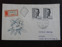 Fdc: 1960. Portraits, t. Pair of stamps of István Bucsok - issued Sept. 4. - Mabeos registered mail