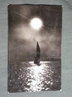 Postcard, Balaton skyline, sunset, sailing ship