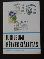 1968. 250 years of Békéscsaba, jubilee stamp exhibition, commemorative sheet /2