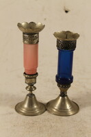 Antique silver-plated glass candle holders 212