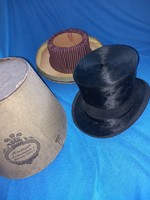 P.&C. HABIG WIEN GRAND PRIX PÁRIZS UDVARI SZÁLLÍTÓ Antik bécsi cilinder kalap a Monarchia idejéből
