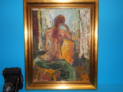 Modernista akt 31x38 cm -es olajfestmény,  laparanyozott  keretben