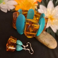Amber and turquoise bracelet 4 cm