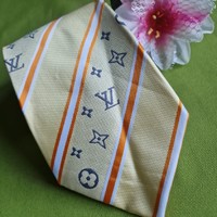 ESKÜVŐ NYK59 - Citromsárga alapon csíkos és virág mintás - selyem nyakkendő