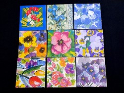 9 old flower napkins in good condition, size 2