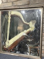 Judit Sztankó (1921- ? ) Female harpist oil