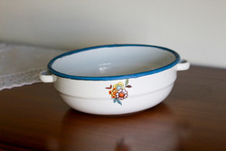 22 cm, enameled bowl with a handle, with a small flower pattern.