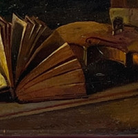 Alfréd Lakos: table still life with books f608