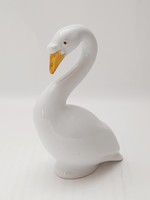 Hollóházi porcelán fehér-arany madár, hattyú, 12,5 cm