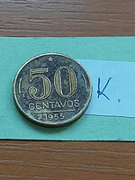 Brazil brasil 50 centavos 1955 presidente dutra, aluminum bronze #k