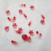 New, pink-red starry, beaded, heart decorated garland, string, decoration