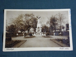 Képeslap, Rákosliget, hősök szobra emlékmű, látkép részlet ,1942