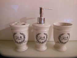 Bathroom set - new - 3 pcs - porcelain - soap dispenser - 18 x 7 cm - - German