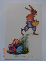Old graphic Easter greeting card, postman - drawing by Henrik Novák
