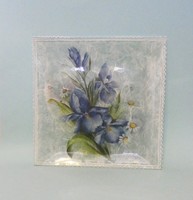 Glass bowl with iris flower pattern