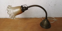 Antik art-deco éjjeli lámpa hajlítható szárral, finom üveg búrával