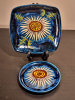 * 2 db Hindelanger keramik kék alapszínű havasi gyopáros festésű tál