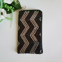 New, retro textile phone case with black and silver sequins, zipper pattern
