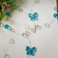 Új, kristály-kék színű pillangós girland, füzér, dekoráció