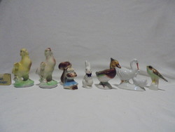 Hét darab porcelán és kerámia állat figura, nipp együtt - mókus, nyuszi, csibék, gólyák, madarak