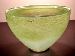 *Large and heavy henry dean transparent, organically inspired design glass bowl in a unique shade of green.