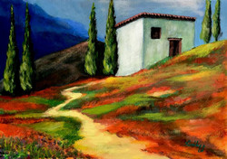 Road on the colorful hill - acrylic painting - 23 x 33.5 cm
