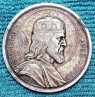 Saint Stephen silver 5 pengő 1938