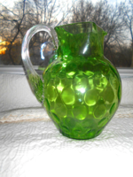 Antique 1800s large green-colored huta with glass-special ear design