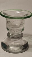 A rare color! Eisch marked bubble glass candle holder with green rim