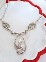 Old silver necklace with pearls and marcasite