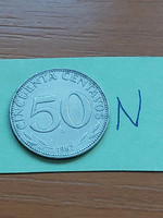 Bolivia 50 centavos 1967 steel nickel plated #n