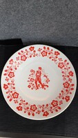 Zsolnay wall plate with a folk motif, marked with a five-tower seal, flawless, diameter: 24.5 cm.