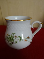 Hollóháza porcelain belly mug, green pattern, gold border. Jokai.