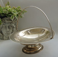 Antique large oval silver-plated serving bowl, basket, fruit bowl