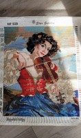 Tapestry picture - lady playing the violin